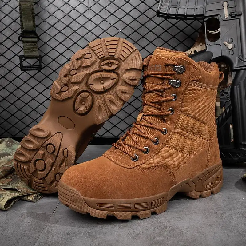 High Cut Tactical Boots for Men Side Zipper Non-Slip Outdoor Combat Shoes Size 39-47