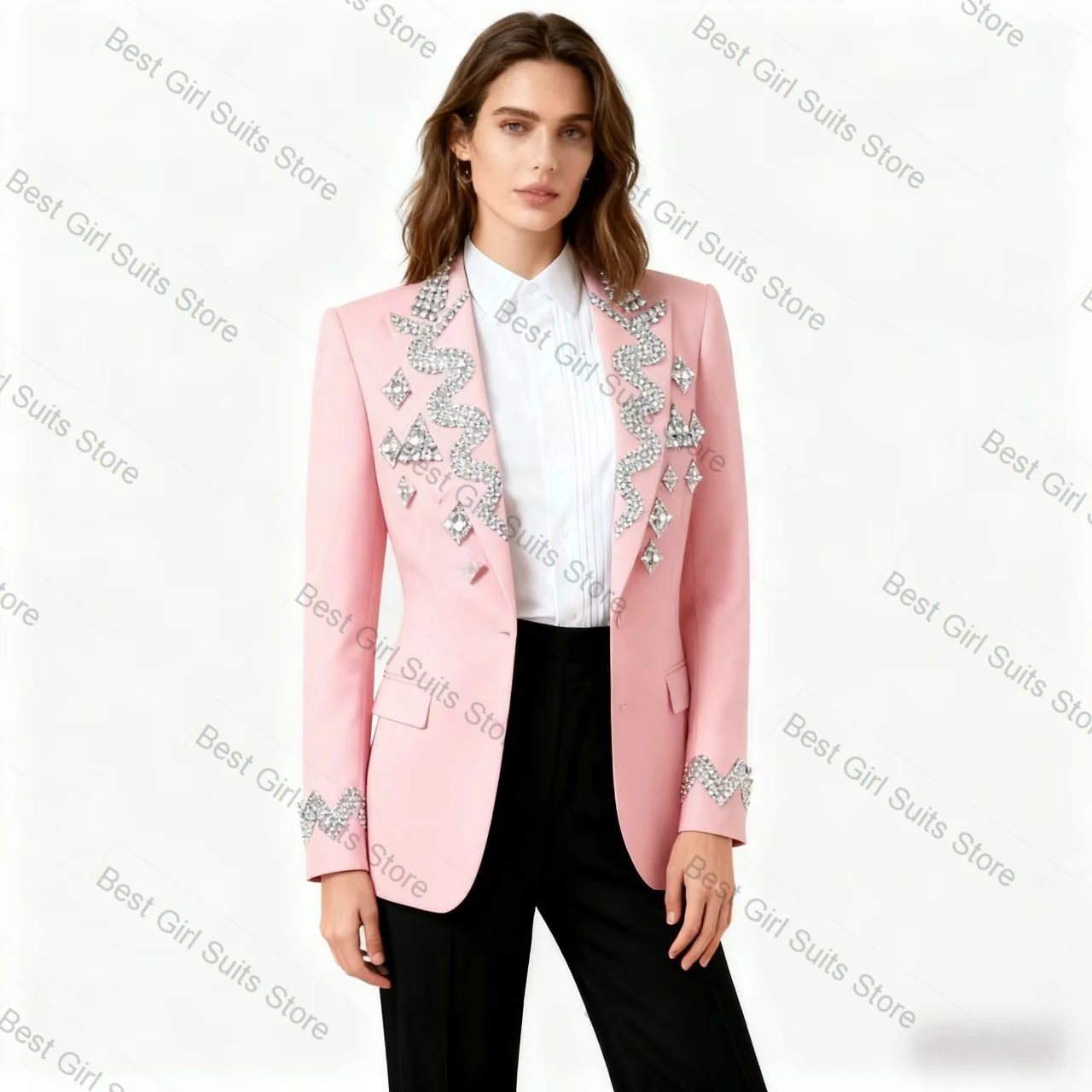 ชุดสูทผู้หญิงสีดำ 2 ชิ้น เสื้อเบลเซอร์+กางเกงขายาว ผ้าฝ้าย ชุดทำงานสุภาพสตรี แจ็คเก็ตสั่งตัดได้ สำหรับงานพรอม งานแต่งงาน