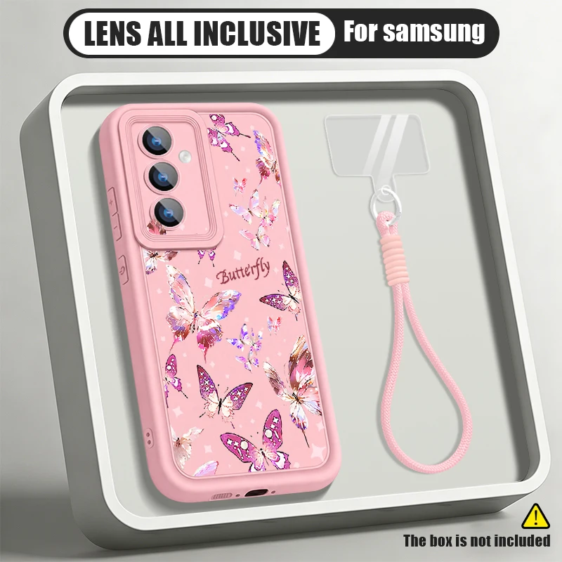 Butterfly Pattern Lanyard Case For Samsung Galaxy S26 FE S25 S24 S23 S22 Ultra A18 A57 A37 A56 A16 A17 A26 A55 A54 Phone Cover