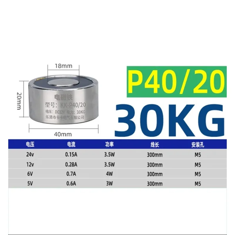 P40/20 DC Electromagnet Industrial Micro Lifting Traction Suction Round Strong Magnetic Electric Chuck Absorb Iron