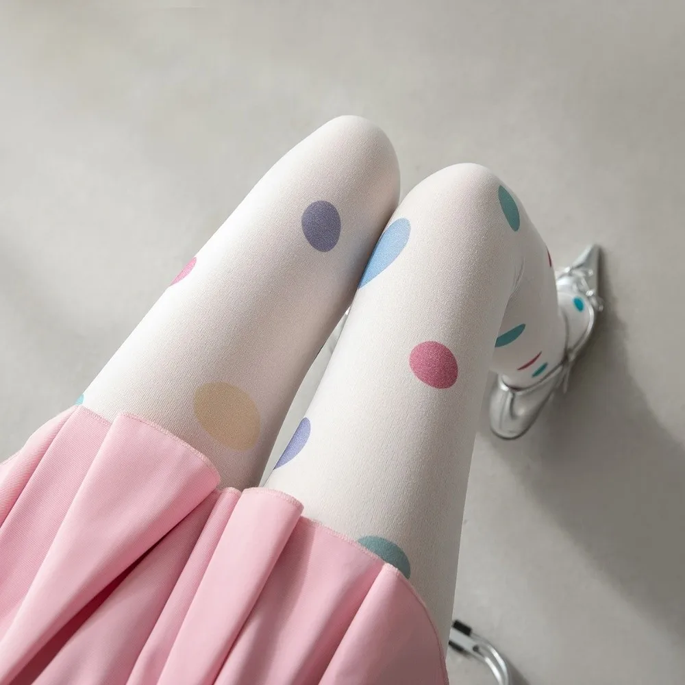 Tights Colorful Polka Dot Stockings Elastic Breathable Large Dot Pantyhose Slimming Seamless Y2K Retro Silk Stockings Cosplay