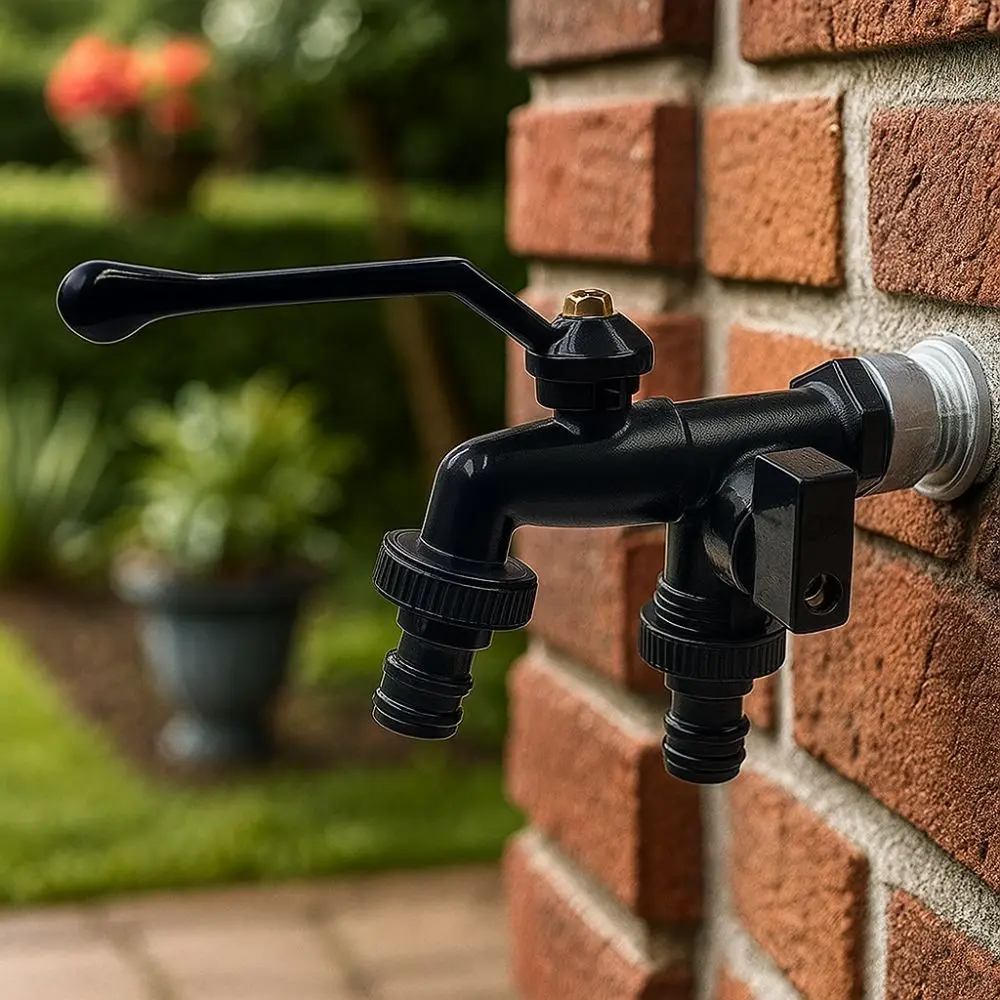 

1/2 Inch Inlet Double Outlet Faucet Black Paint Frost-Proof Garden Faucet Zinc Alloy Corrosion Resistant Garden Water Valve