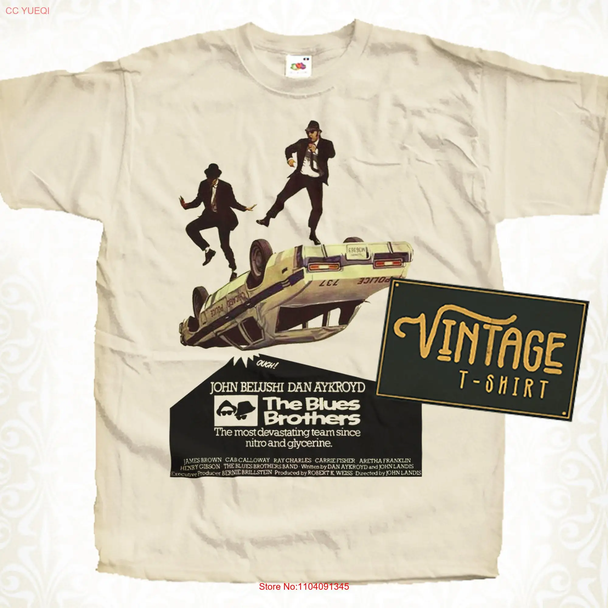 The Blues Brothers V4 T Shirt Vintage Natural color Men's DTG Digital Print SIZES S M L XL 2XL 3XL 4XL 5XL