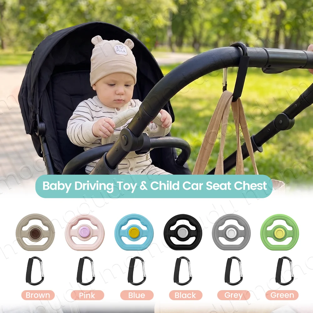 Rotatable Baby Stroller Steering Wheel & Heavy Duty Stroller Hook Set, Interactive Driving & Bag Hanger