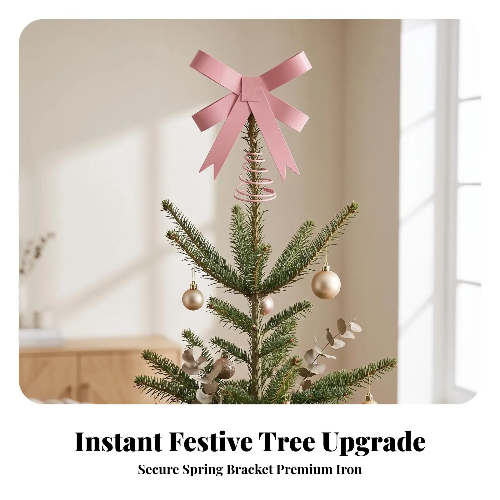 Pink Iron Decorative Bow Christmas Tree Finial Ribbon Ornament for Holiday Tree Topper Bow Decorations Large