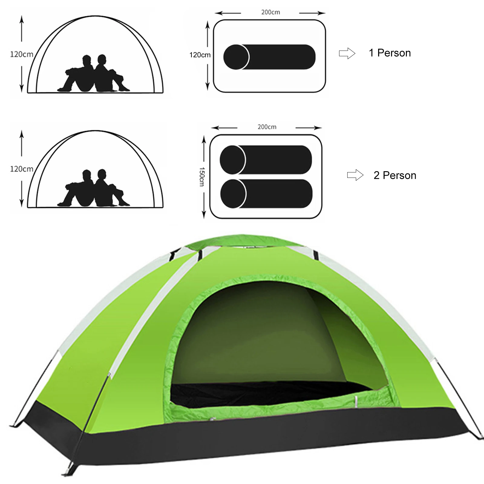 Ultralight Camping Tent Single Layer Portable Hiking Tent Anti-UV Coating For Fishing Backpacking Trip Hiking Parts 1/2 Person