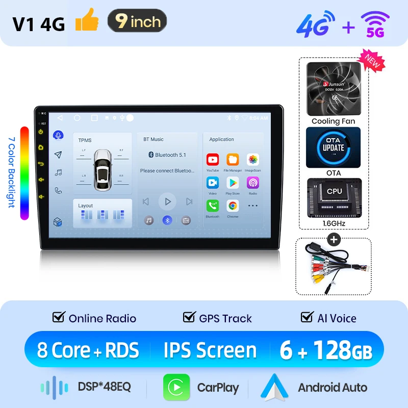 Junsun voor Hyundai Getz 2002-2011 9 Inch 4GB 64GB Android 13 Car Stereo GPS Navigatie Carplay Auto Radio DSP Bluetooth FM Ondersteuning Stuurwielbediening USB AUX Ingang Achteruitrijcamera Klaar