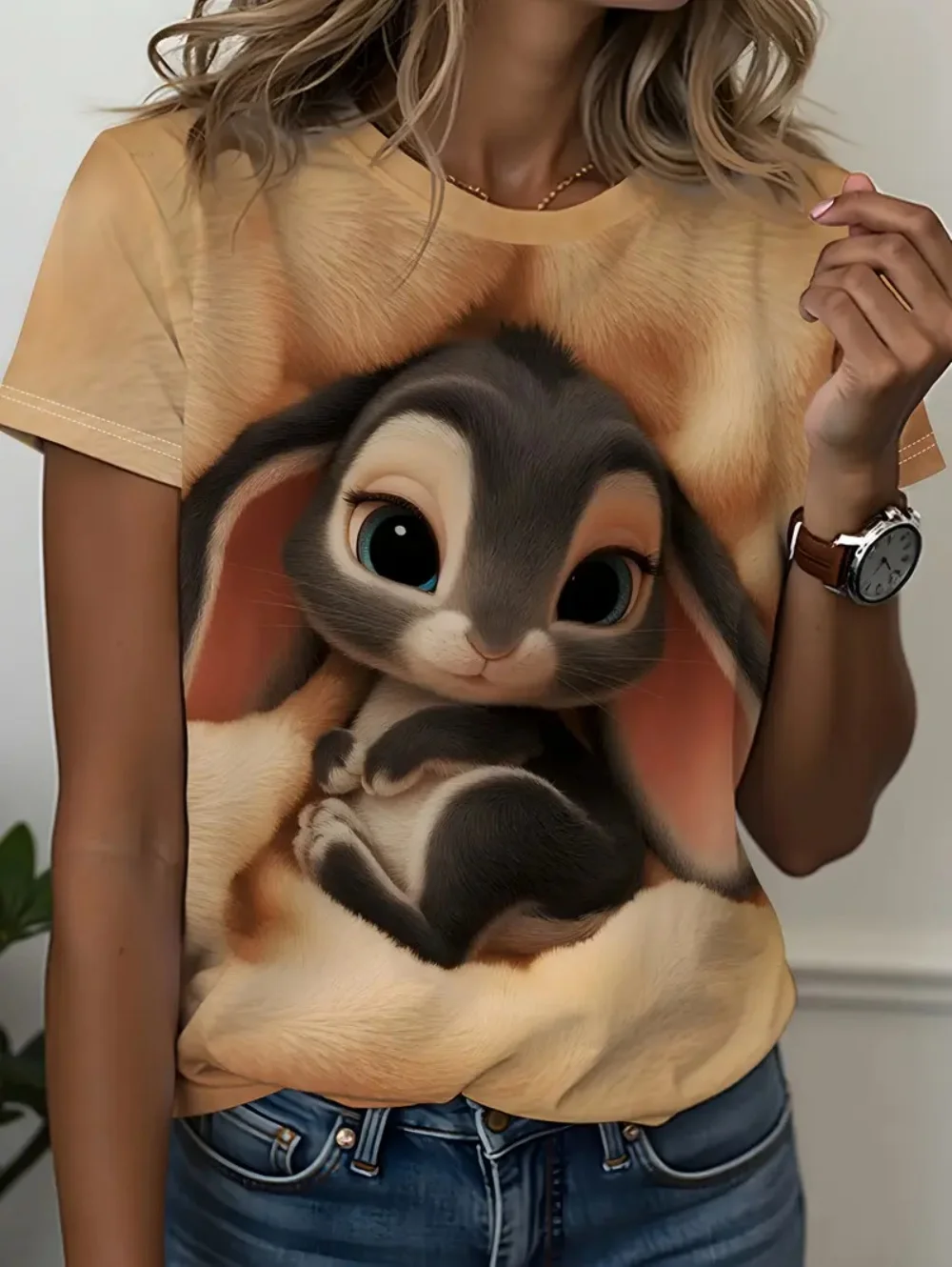 Women Animal Funny T Shirt Short Sleeve T Shirt 3D Printed O-Neck Shirt Jesus Cat Rabbit Graphic Summer Casual Women's Clothing