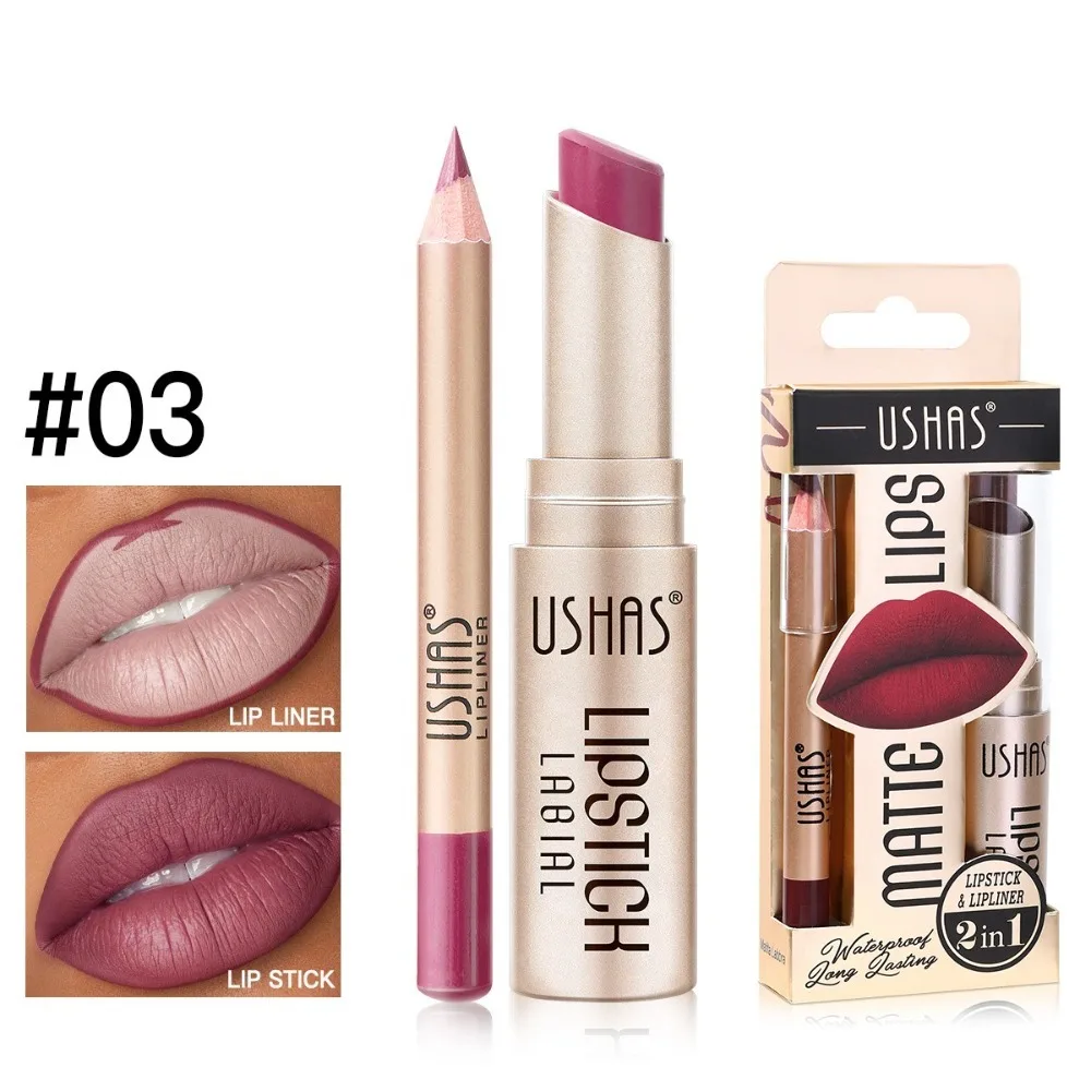 New Design Non-sticky Matte Lipstick Easy Coloring Makeup Tool Lipliner Pen Lip Contour Kit Waterproof Lip Gloss Women Beauty