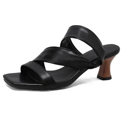 Elegant Mules Shoes Woman Slippers Fashion Nude Pink Casual Short Heels Sandals Slides Shoes Lady Large Size 45 50 Footwear