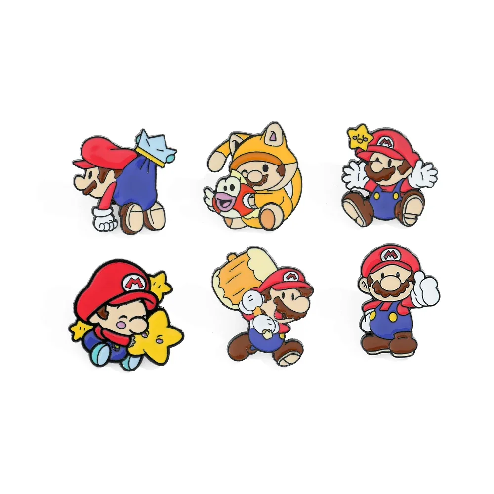 3/6 pcs Classic Game Super Mario Bros Enamel Lapel Pins Cartoon Mario Bros Brooch for Backpack Badge Pins Accessories