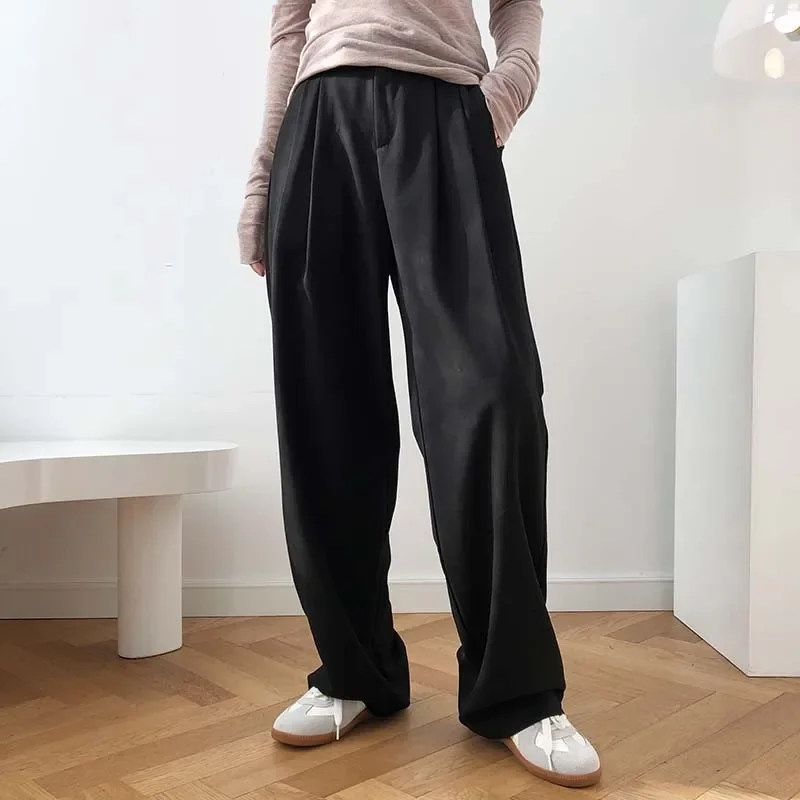 New Fashion High Waist Smoke Tube Wide Leg Pants Relaxed Straight Tube Draping Pants Women