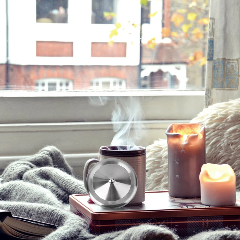 

2 pcs Cup Cover Stainless Steel Mug Lid Heat Resistant Dust Proof TravelReusable Drinks Container Glass Cup Accessories