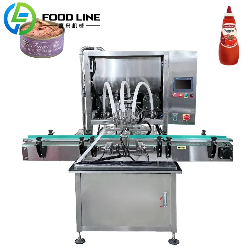 High Speed Automatic 3 Filler Rotor Pump Meat Paste Tuna Syrup Ketchup Chocolate Sauce Filling Machine for Bottle Jar Packing