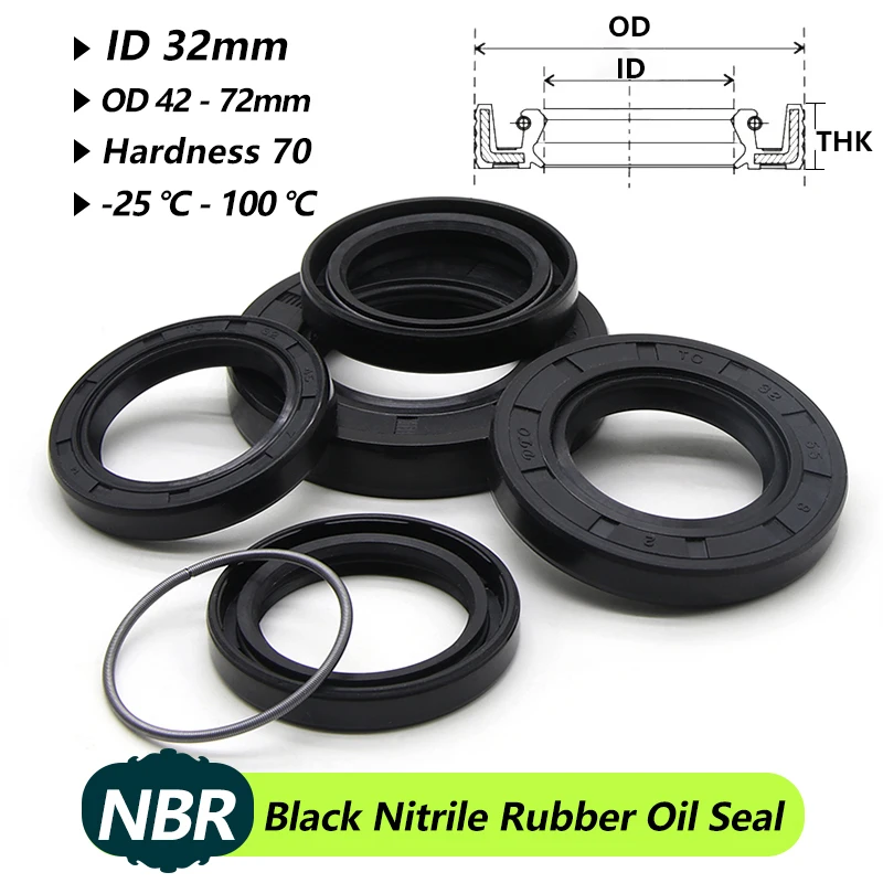 ID 32mm NBR Oil Seal TC-32*42/43/44/45/47/48/50/52/55/56/60/62/65/72*7/8/10/12mm Skeleton Nitrile Rubber Shaft Double Lip Gasket