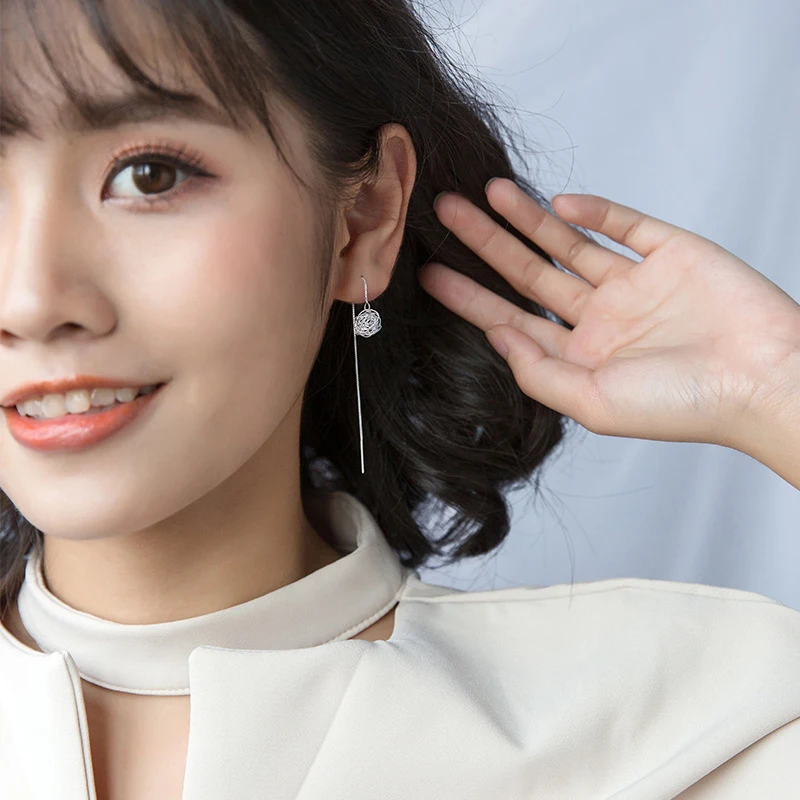 Modian Minimalism Unique Design Long Chain Ball Earrings for Women 925 Sterling Silver Dangle Earings Korean Drop Ear Jewelry - Image 3