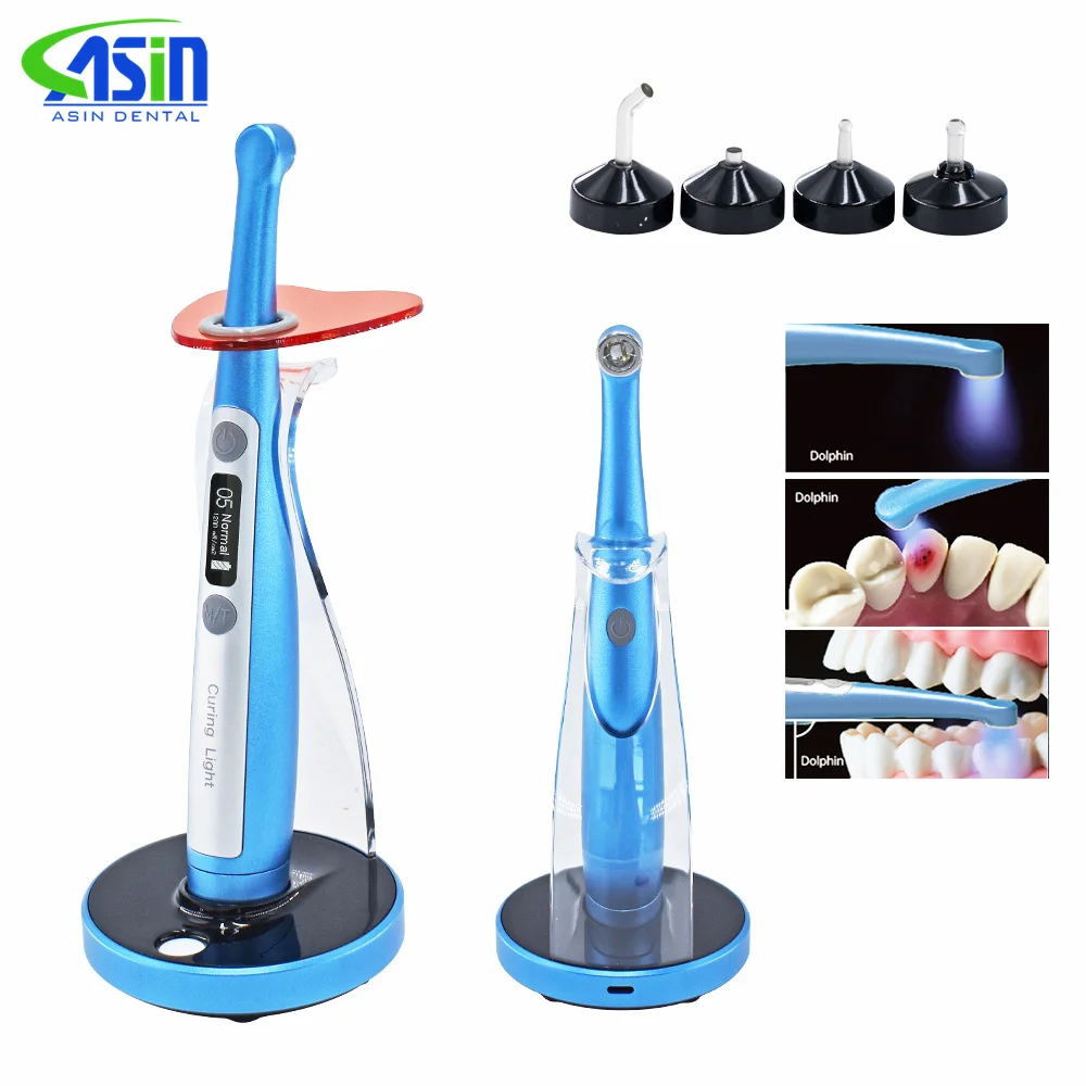 Dental Dolphin Original Factory with LED Curing Light 1 Second Metal Body With Caries Detector Built And Meter Max 2600 mW/cm²