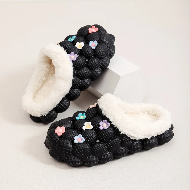 شباشب نسائية شتوية مضادة للانزلاق ومقاومة للاهتراء ونعل سميك للارتداء في الهواء الطلق، شباشب دافئة داخلية