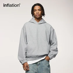 INFLATION Heavyweight Fleece Crop Boxy Hoodies Men Premium Cozy Hooded Sweatshirts Streetwear