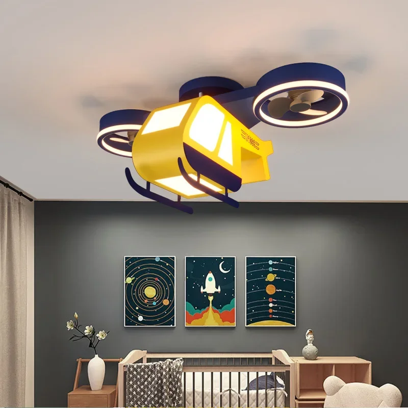 SANDYHA Acryl Cartoon Hubschrauber Design Deckenventilator Lampe Led Lampara Techo Abajur Para Quarto für Kinderzimmer Licht lampe