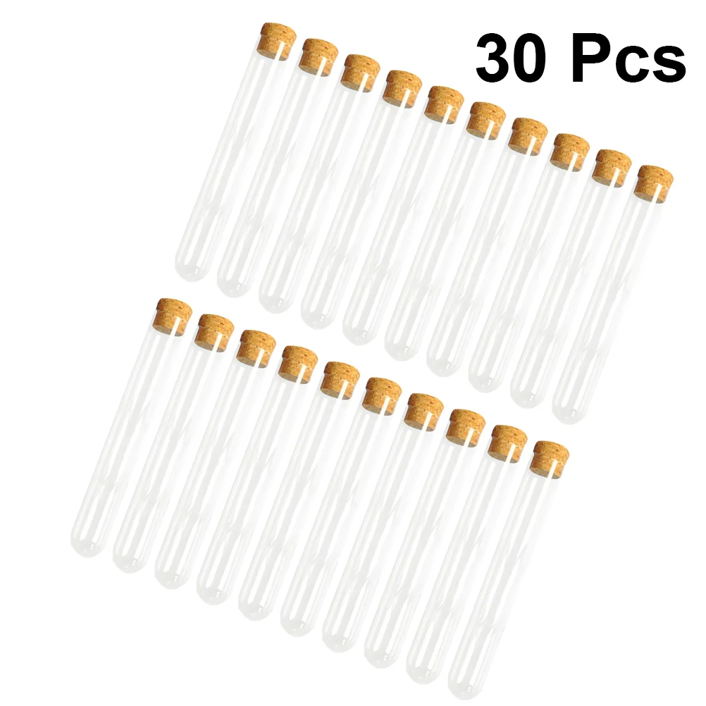 30 PCS Test Tube Wooden Plugs Clear Glass Test Tubes Plastic Scientific Experiments Gift