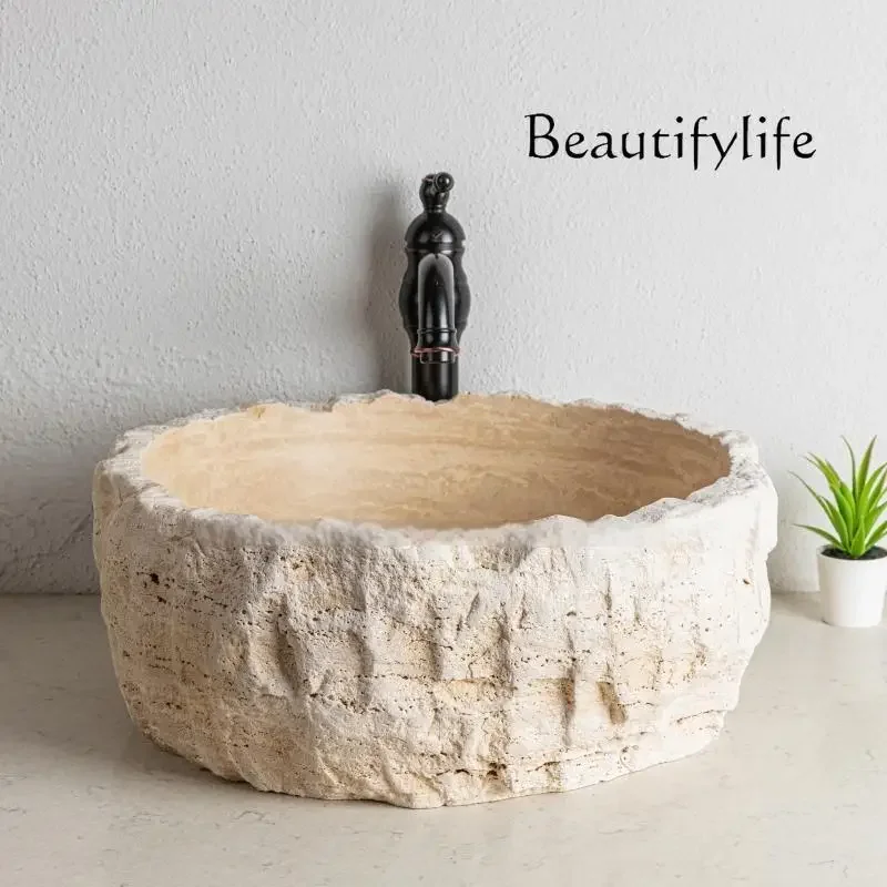 

Q Custom Huangdong Marble Undermount Sink - Thin Edge, Deep Single Basin Kitchen/Vanity Sink, Raw Stone Integrated Design.