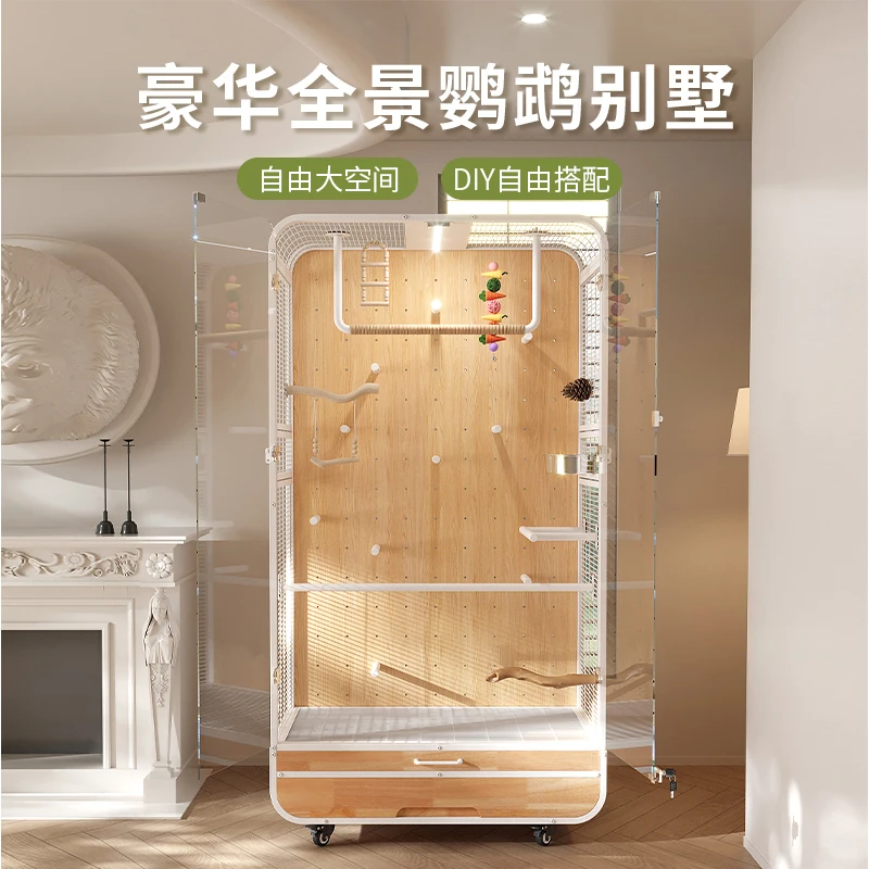 

Large bird cage parrot villa panoramic luxury solid wood ecological cabinet gray machine