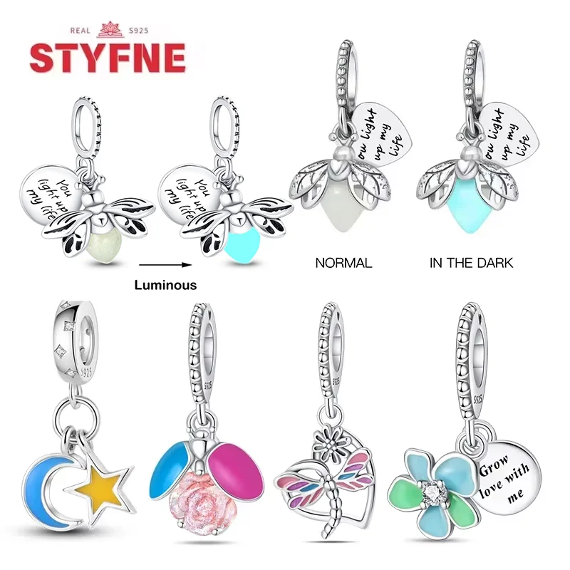 925 Sterling Silver Firefly Charms Glow in The Dark Pendant For Original Bracelet for Women fine Jewelry Love Gifts Diy