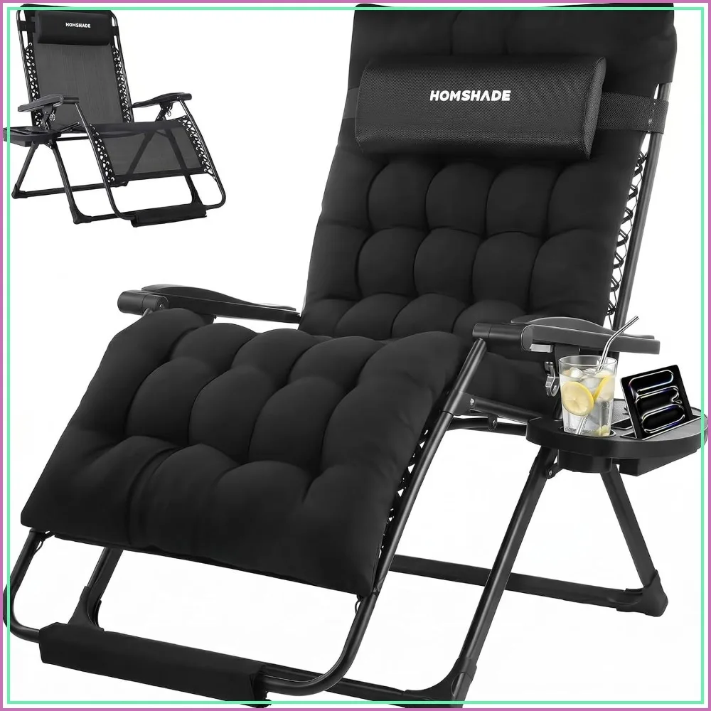 33 Inch XXL Oversized Zero Gravity Chair, Supports 500 LBS, Black