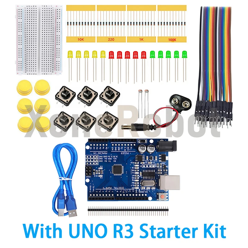 スターターキット UNO R3 ミニブレッドボード LED ジャンパーワイヤーボタン Arduino 用 Diy キット学校教育ラボ