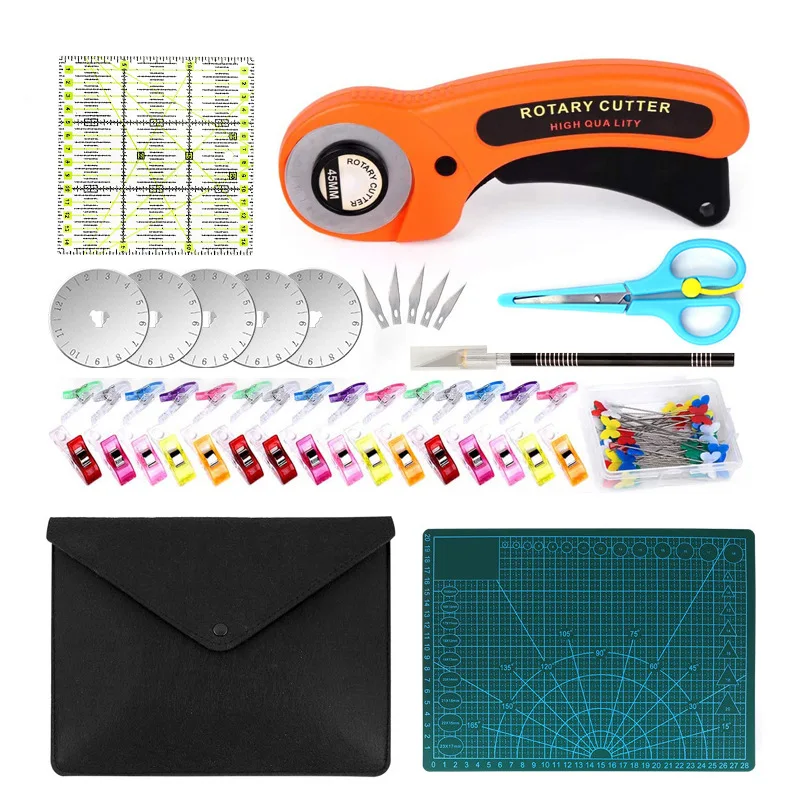 Rotary Cutter Kit Include Fabric Cutter,45mm-28mm Rotary Cutter,Bade,Tracing Wheel,Cutting Mat,Acrylic Ruler,Sewing Clips DIY