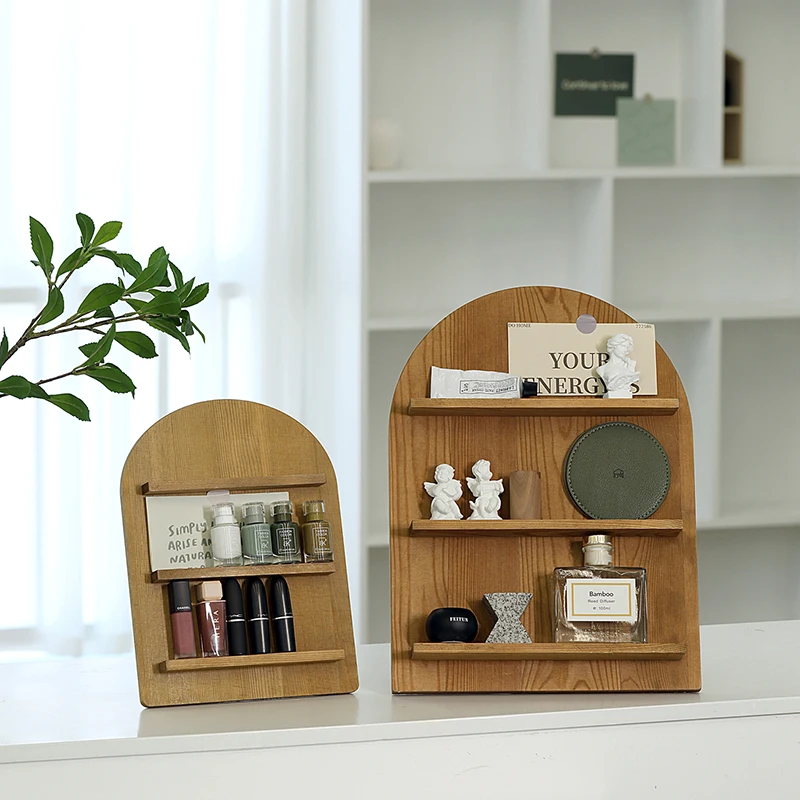 Nordic Arch-shaped Cosmetic Organizer Wooden Nail Polish Display Shelf Creative Makeup Storage Rack  Minimalist Storage Shelf