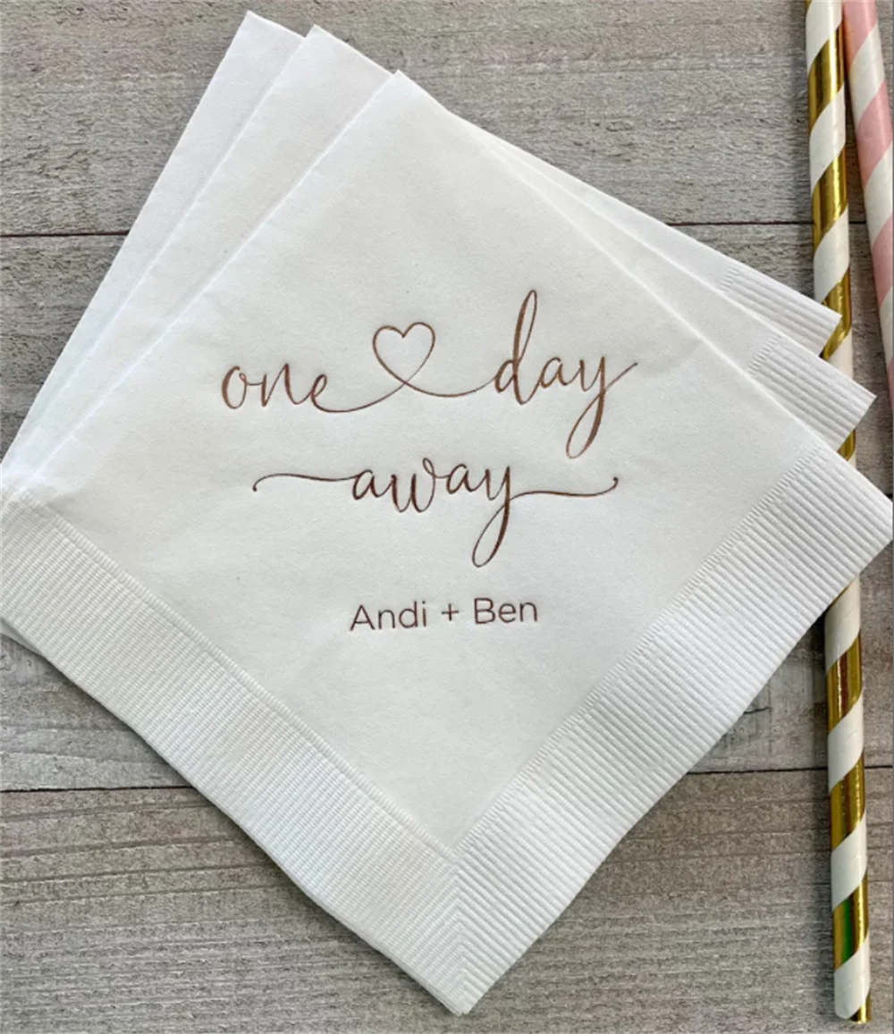 50PCS Personalized Rehearsal Napkins Custom Printed One Day Away Beverage Cocktail Luncheon Dinner Guest Towel Napkins Imprinted