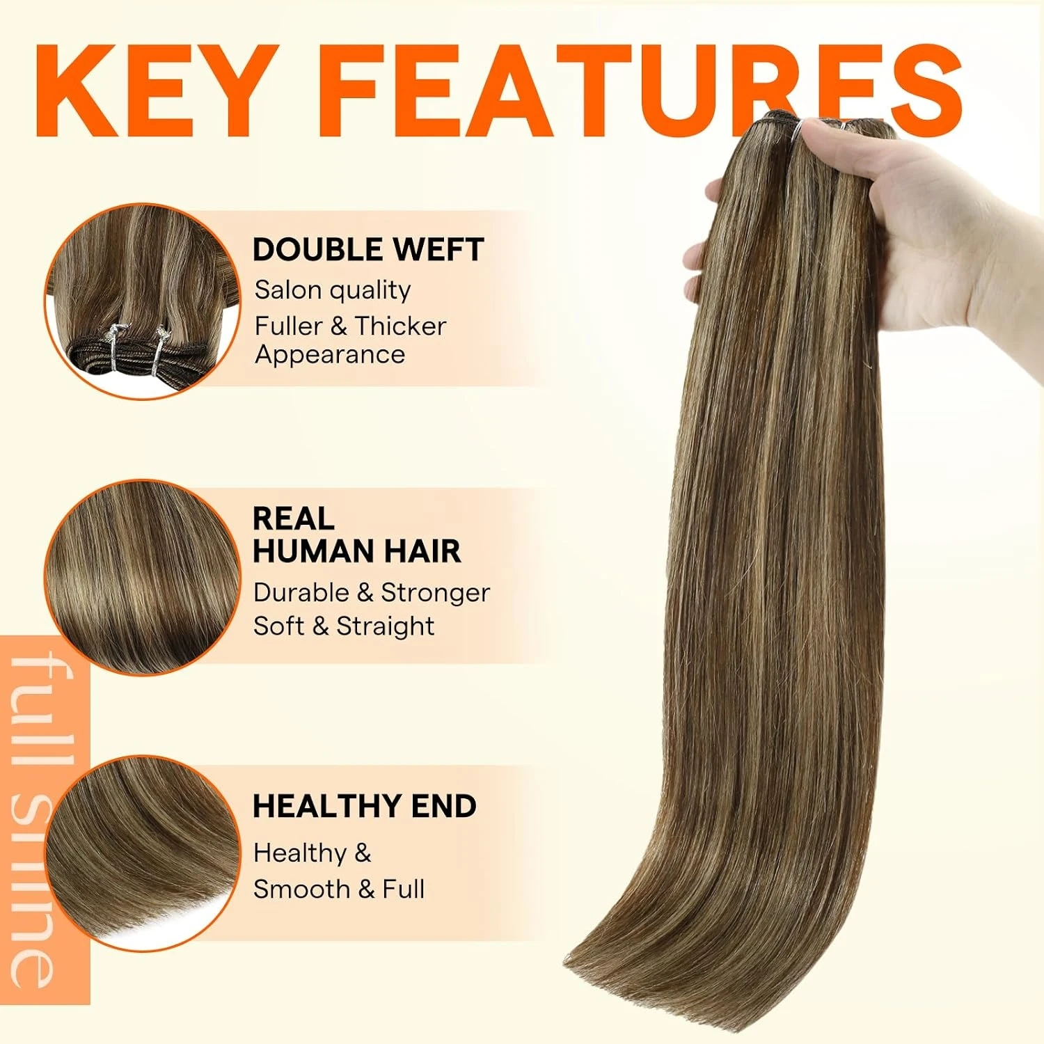 Full Shine Human Hair Extensions Sew in Silky Skin Double Weft Hair Extensions For Salon