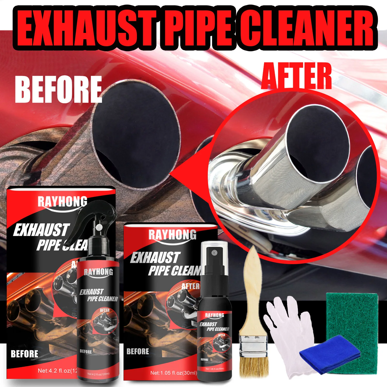 

30/120ML Exhaust Pipe Rust Remover & Antirust Cleaner for Car Motorcycle Metal Parts, Rust-proof Agent, Wash Maintenance Tool