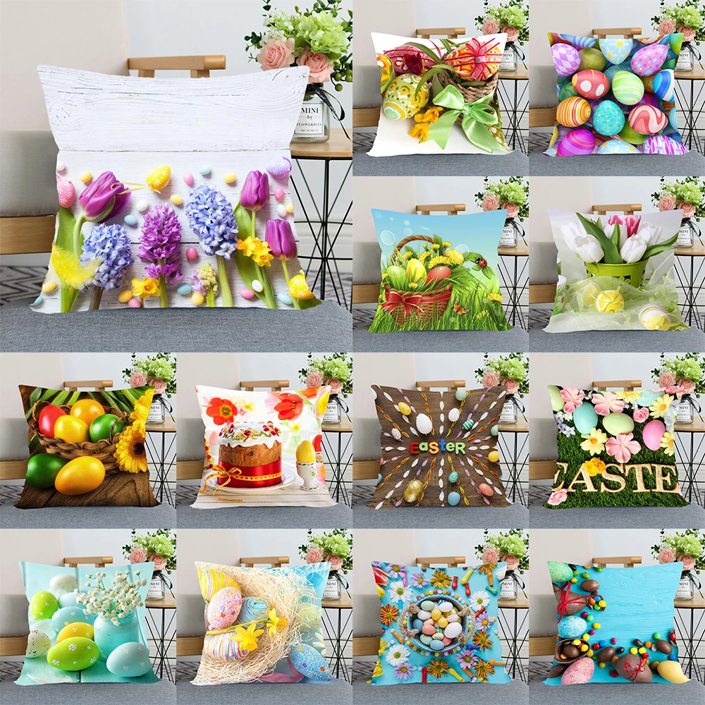 Easter series printed pattern cushion cover for home living room sofa decoration square polyester pillow 