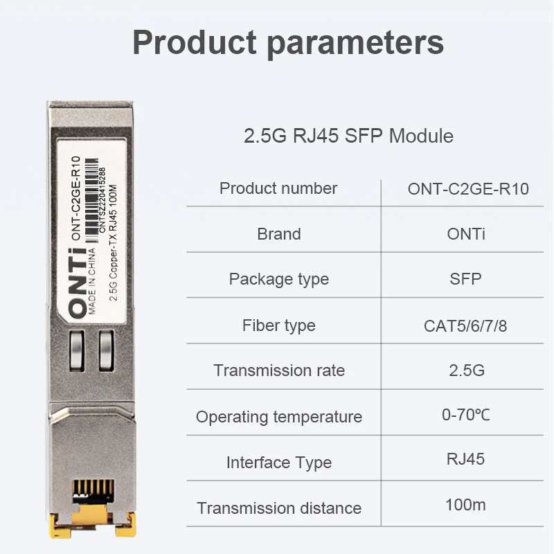 Imagem -04 - Módulo do Transceptor do Cobre Rj45 Sfp do Módulo 2.5gbps Sfp de Onti 2.5g Rj45 Compatível para o Interruptor dos Ethernet de Cisco Mikrotik