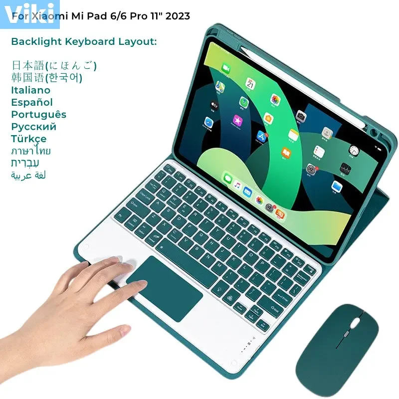 Capa de teclado retroiluminado mouse para xiaomi pad 6/6 pro 11 2023 bluetooth sem fio espanhol coreano tailandês magnético funda para mipad 6