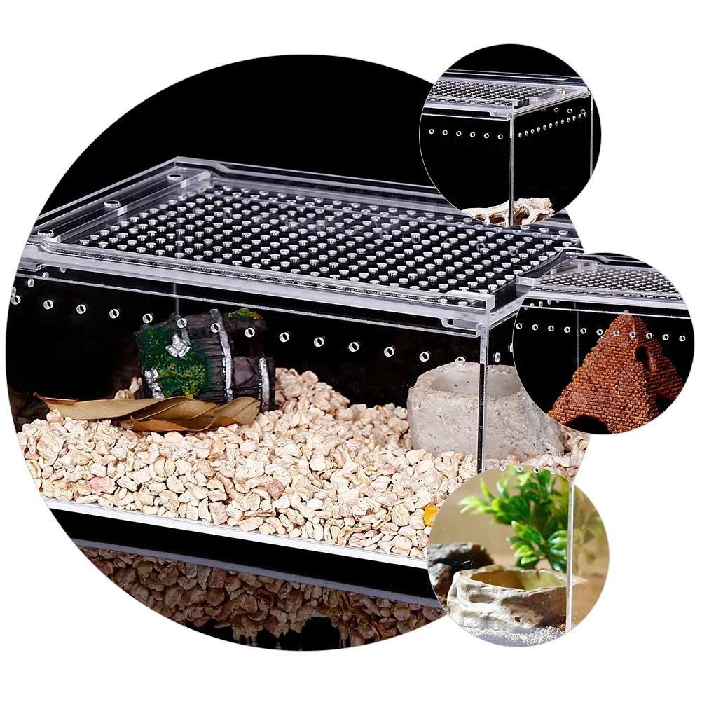 

Leak-proof Reptile Box Transparent Breeding Tank Climbing Container Safe Design Pet Escape Prevention Suitable Turtles Spiders