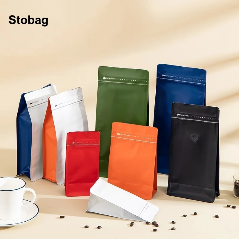 StoBag 50pcs Coffee Beans Bag Packaging with Air Valve Aluminum Foil Sealed for Food Powder Tea Nuts Storage Airtight Pouches