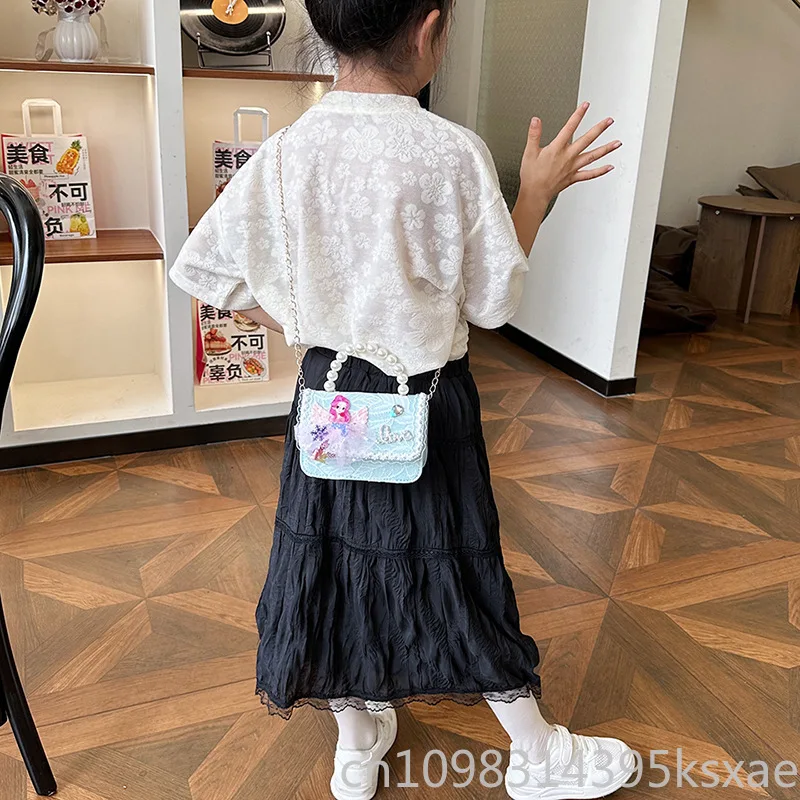 حقيبة كتف ديزني فروزن إلسا برينسيس للبنات لؤلؤية بحزام قابل للتعديل ومحفظة كروس للحفلات المدرسية والخروج غير الرسمية