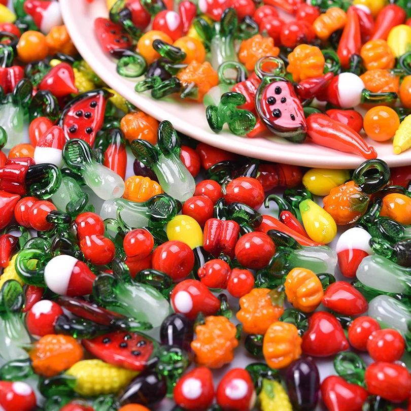 30PCS Transparent Cabbage Pepper And Eggplant Vegetable Fruit Pendant DIY Glass Accessories For Making Earrings Faddish Charms