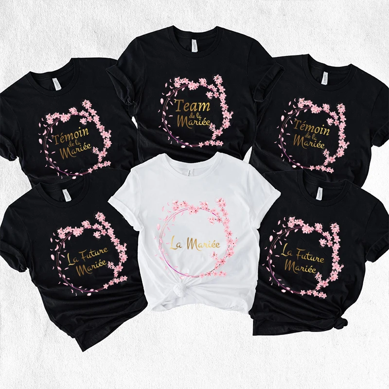 

French Bridal Wedding Team Bride Y2k Tops Bachelorette Hen Party Clothes Wreath Graphic T-shirt Bridesmaid Women EVJF Tees