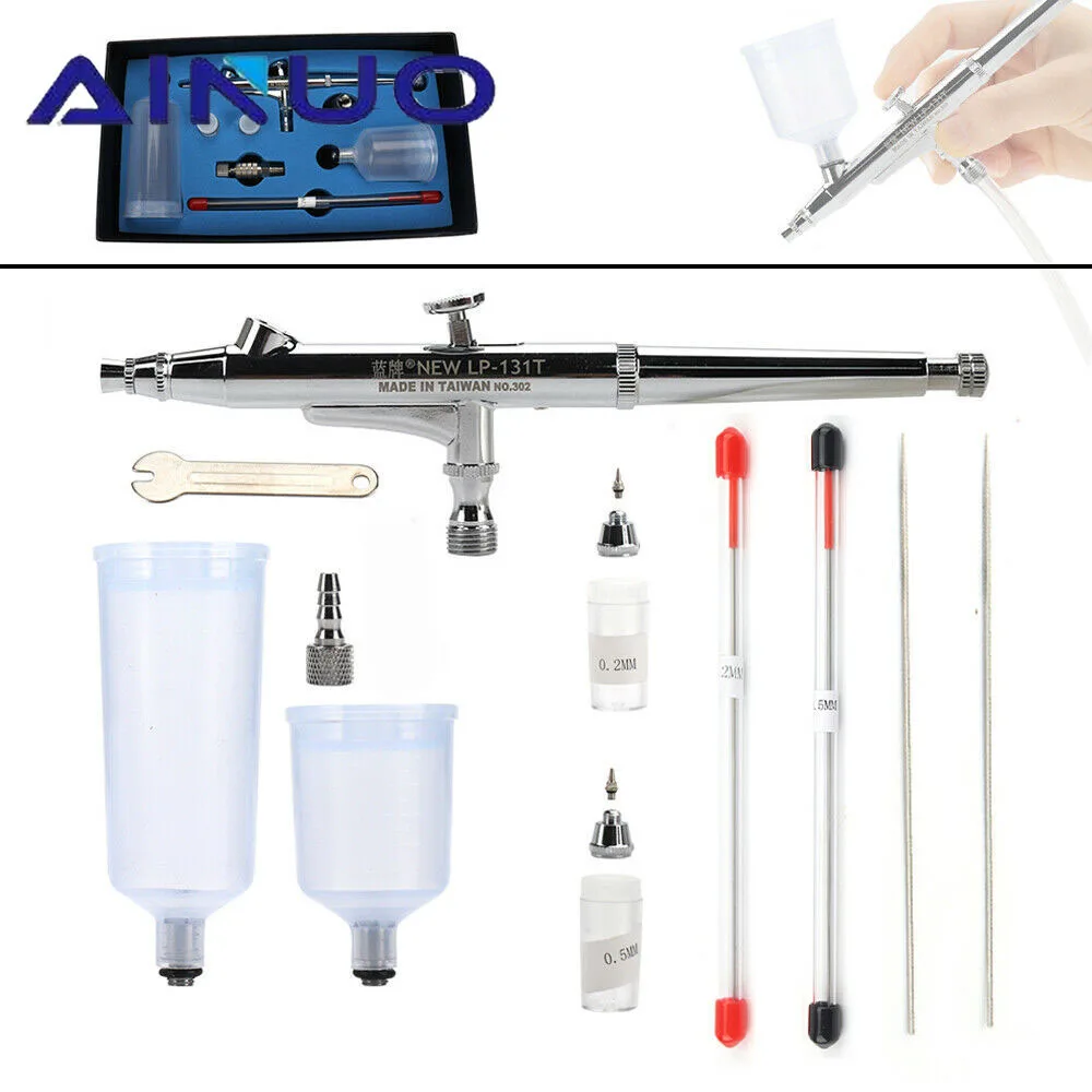 Dual-Action Airbrush Compressor Kit 0.2/0.3/0.5mm Nozzle Gravity Feed Airbrush Spray Gun for Art Craft Paint Spraying Hobby