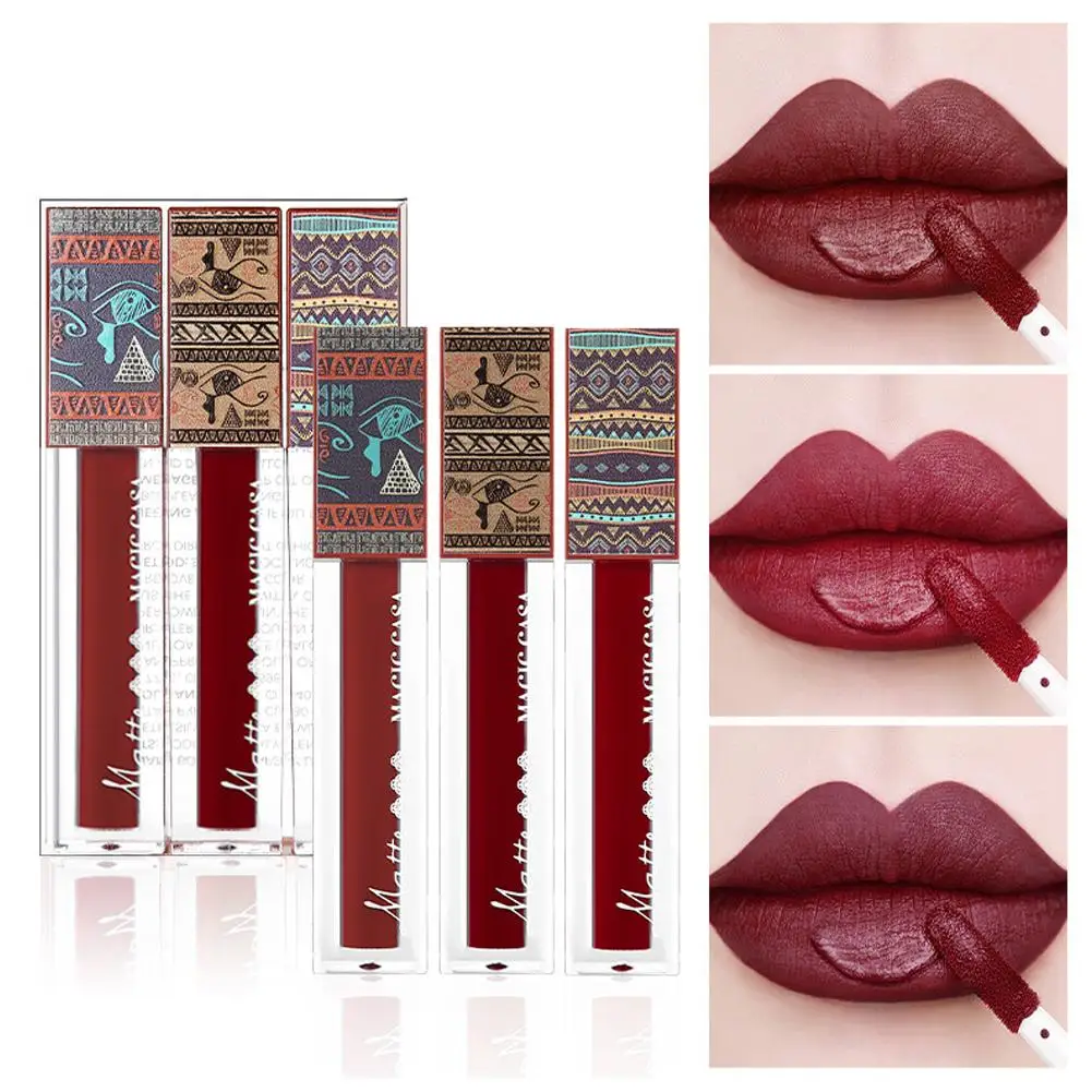 3pcs 3D Waterproof Matte Nude Lip Gloss Brown Nude Pigment Dark Red Long Lasting Velvet Liquid Lipstick Women Makeup Lip Glaze