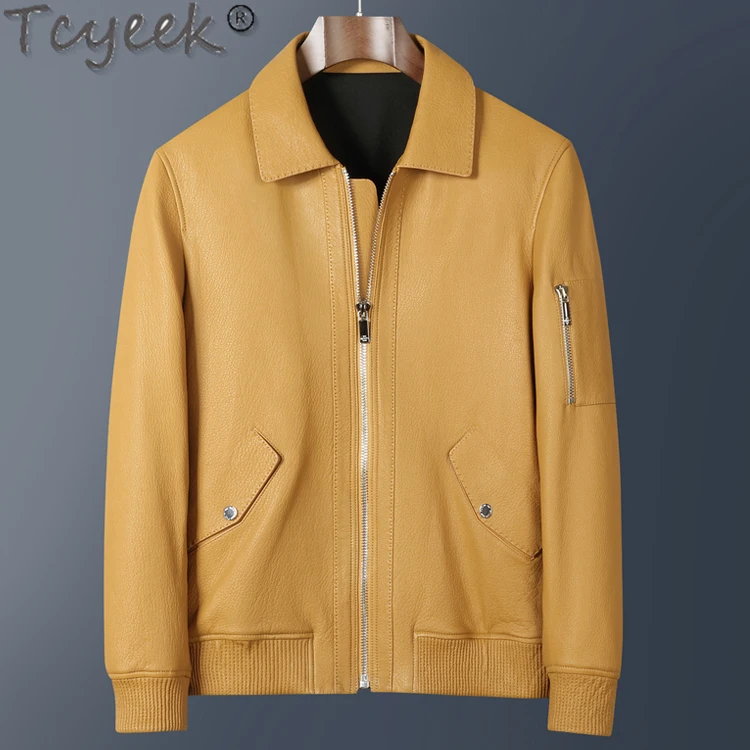 Tcyeek Real Leather Jacket Men Fashion Leather Coats Casual Spring Autumn Genuine Sheepskin Coats for Man Clothes Loose Style