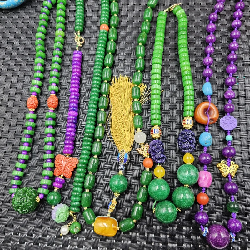 

Jadeite Dried Green round Emerald as Right as Rain Abacus Beads Clavicle Necklace Jade Bead Ne