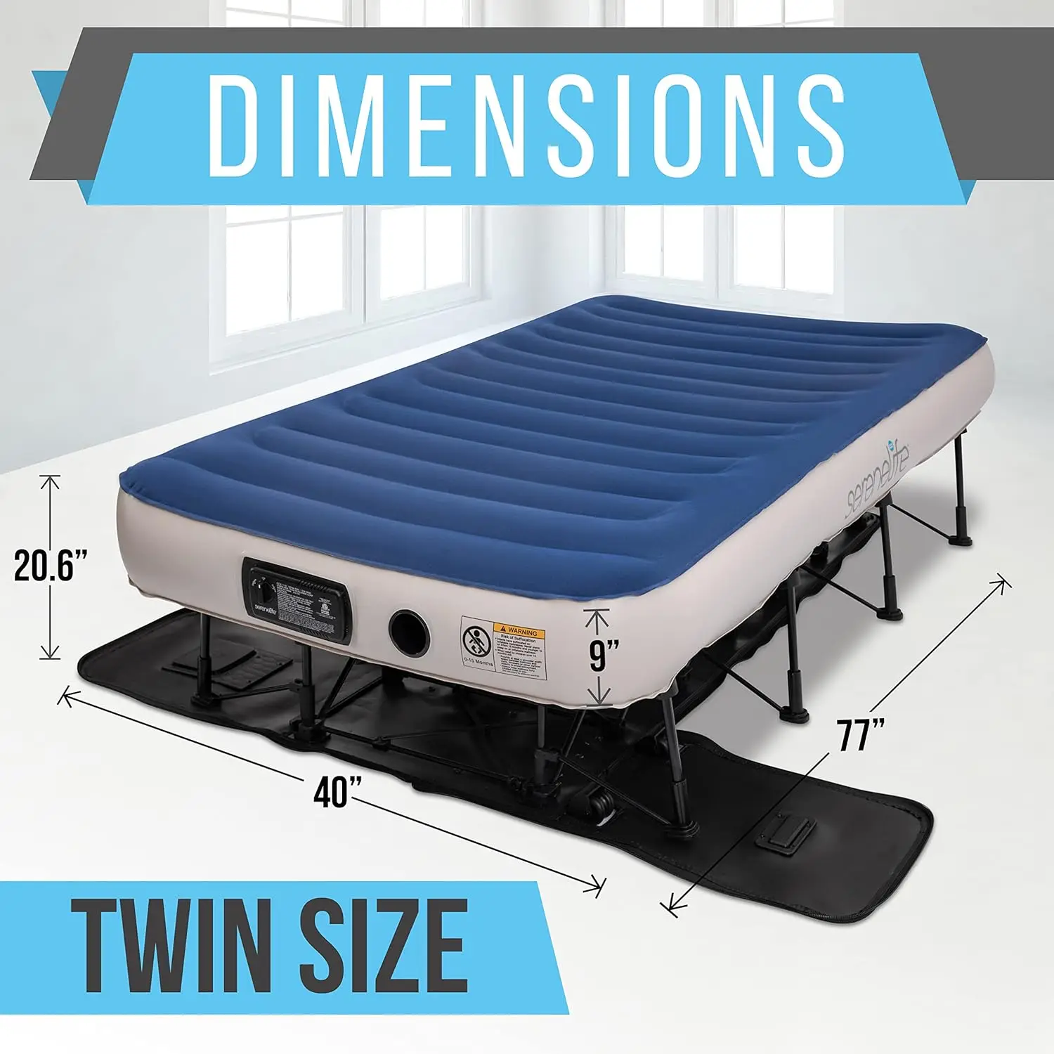 Bed Air Mattress with Frame and Rolling Case, Self-Inflating Airbed with Built in Pump for Travel and Hosting, Twi