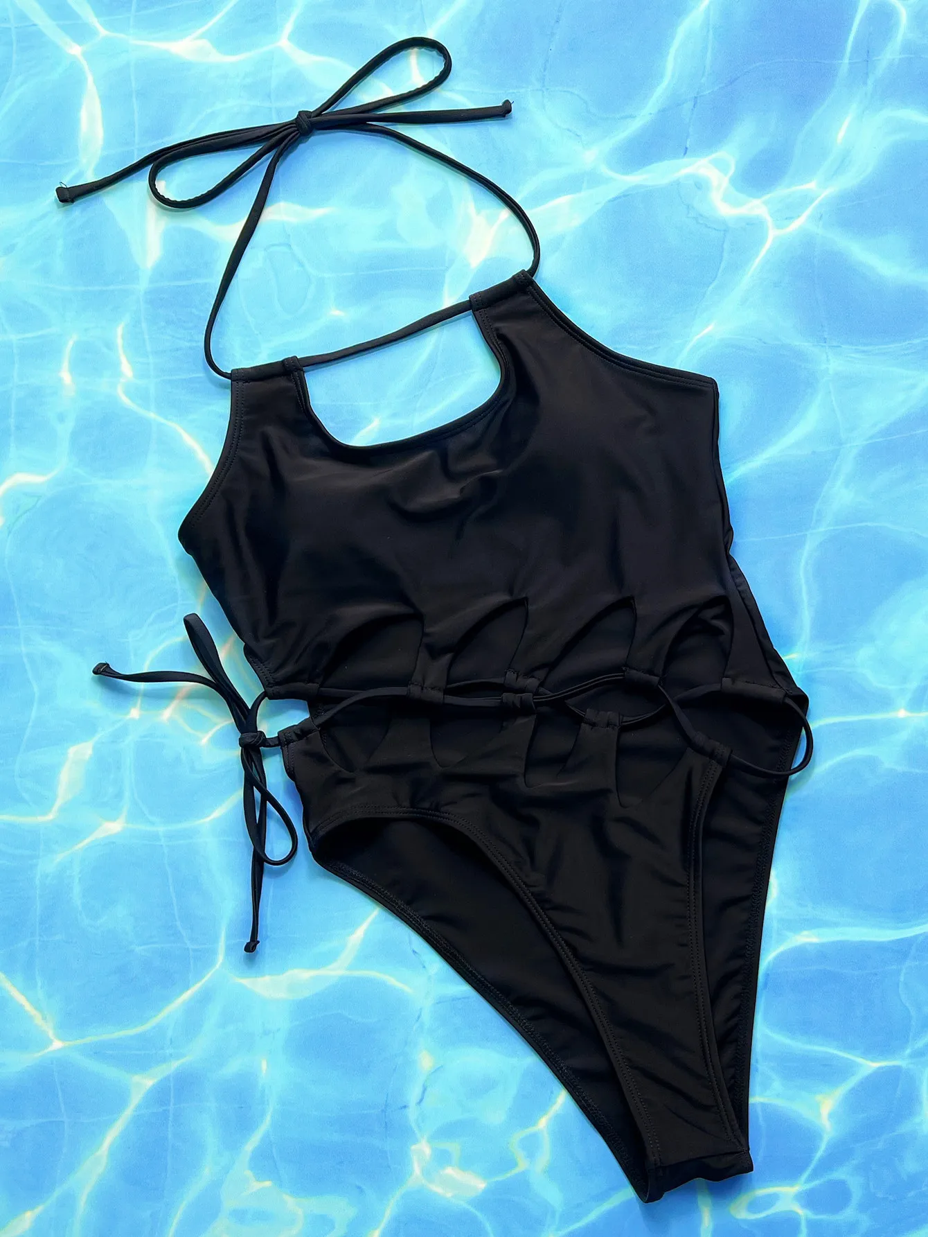 Separate Bikini Set 1 Pec Swimsuits Sexy Black Swimwear Cut Out Monokini Women Female Cross String Lace-up High Cut Bathing Suit