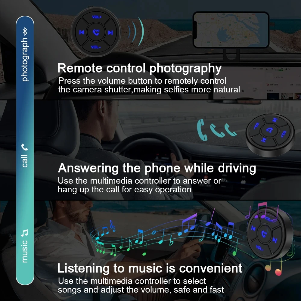 جهاز تحكم عن بعد لاسلكي ذو 5 مفاتيح عالمية متوافق مع وحدة تحكم موسيقى عجلة قيادة Android/iOS للسيارة/الدراجة النارية/الدراجة #5